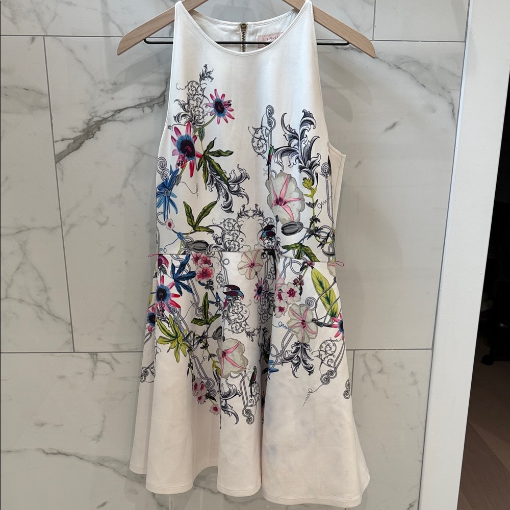 Ted Baker London Floral Embroidered Dress - White and Multicolor